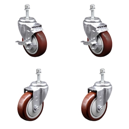 Service Caster 4 Inch Maroon Polyurethane Swivel 10mm Threaded Stem Caster Brakes SCC, 2PK SCC-TS20S414-PPUB-MRN-TLB-M1015-2-S2